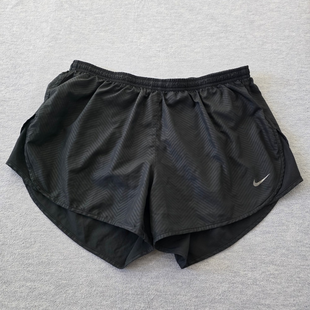 Nike Dri-FIT Women Black Chevron Running Shorts Zippered Pocket Size Large